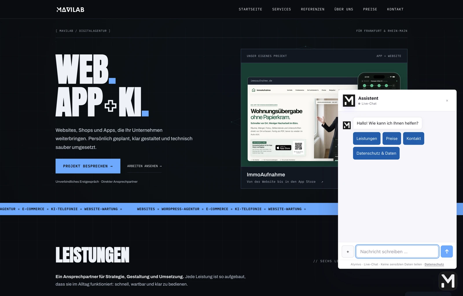 Originalansicht des Alynivo-Webchats auf der Mavilab-Website