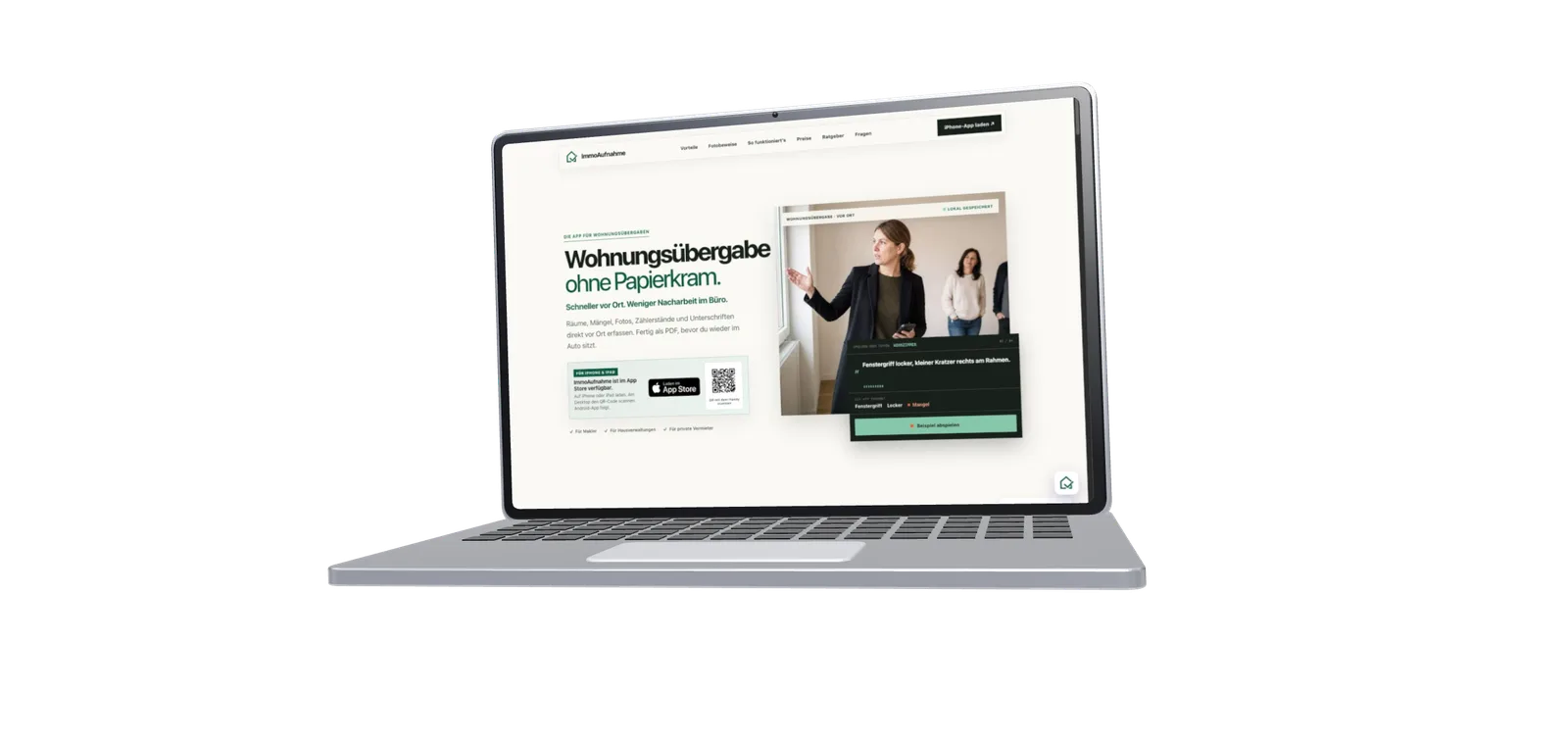 ImmoAufnahme-Website auf einem Notebook