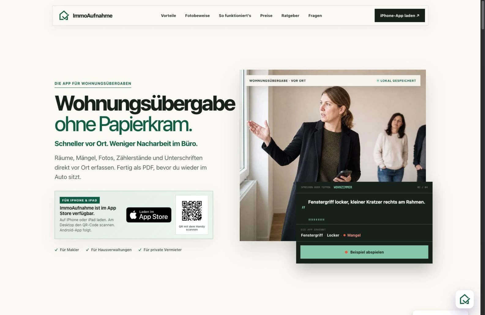 ImmoAufnahme: Gestaltung der Website als Entwurf