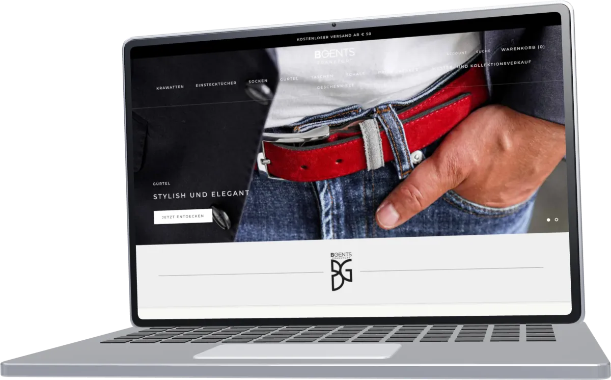 BGENTS Onlineshop in der Desktopansicht